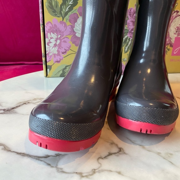 Joules Kelly Welly Rain boots slate gray with Pink SZ 6 - Picture 6 of 16